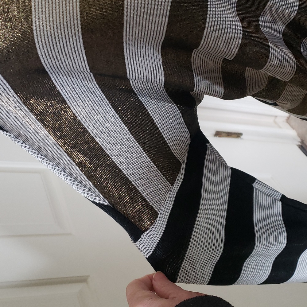 ALEMBIKA Liquid Gold Striped Long Sleeve Tunic Top Lagenlook Metallic Size 1 - Picture 8 of 14